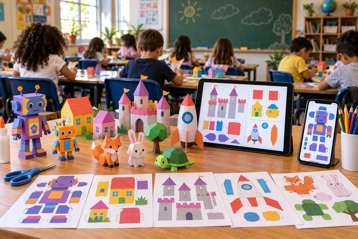 Brinquedos de papel montados e arquivos em PDF